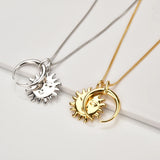 925 Sterling Silver Moon Pendant Sunflower Face Necklace Long Chain Jewelry