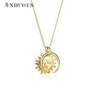 925 Sterling Silver Big Moon Sun Flower Pendant Large Necklace for Women