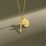 925 Silver Cross Oval Double Pendant Long Chain Necklace Collar
