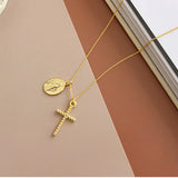 925 Silver Cross Oval Double Pendant Long Chain Necklace Collar