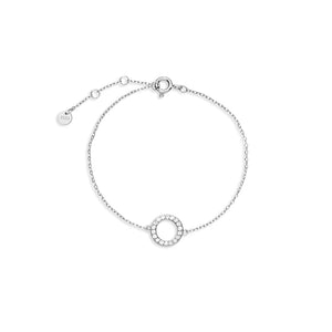 925 Silver Circle Pendant Bracelet Chain CZ Zircon Crystal Jewelry