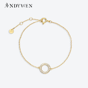 925 Silver Circle Pendant Bracelet Chain CZ Zircon Crystal Jewelry