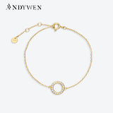 925 Silver Circle Pendant Bracelet Chain CZ Zircon Crystal Jewelry