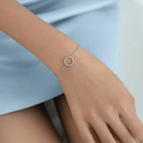 925 Silver Circle Pendant Bracelet Chain CZ Zircon Crystal Jewelry