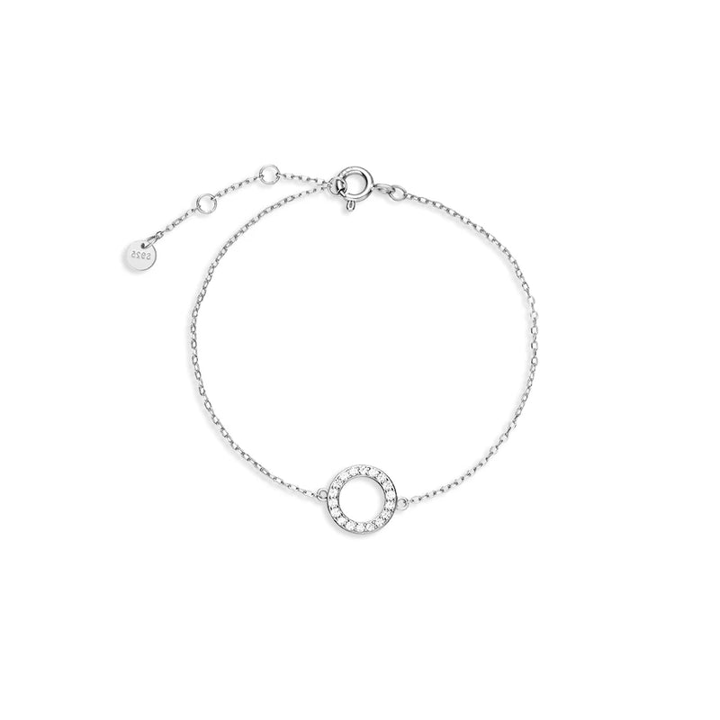 925 Silver Circle Pendant Bracelet Chain CZ Zircon Crystal Jewelry