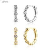 925 Silver 10mm Zircon CZ Charm Hoops Earrings Circle Women Jewelry