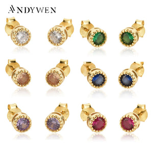925 Silver 12 Colors Zircon CZ Stud Earring Women Jewelry Gift Clips