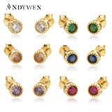 925 Silver 12 Colors Zircon CZ Stud Earring Women Jewelry Gift Clips
