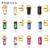 925 Silver 12 Colors Square Zircon Earrings Women Fine Jewelry Gift