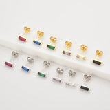 925 Silver 12 Colors Square Zircon Earrings Women Fine Jewelry Gift
