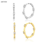 925 Silver 14.5mm Hoops Crystal CZ Zircon Piericng Earrings