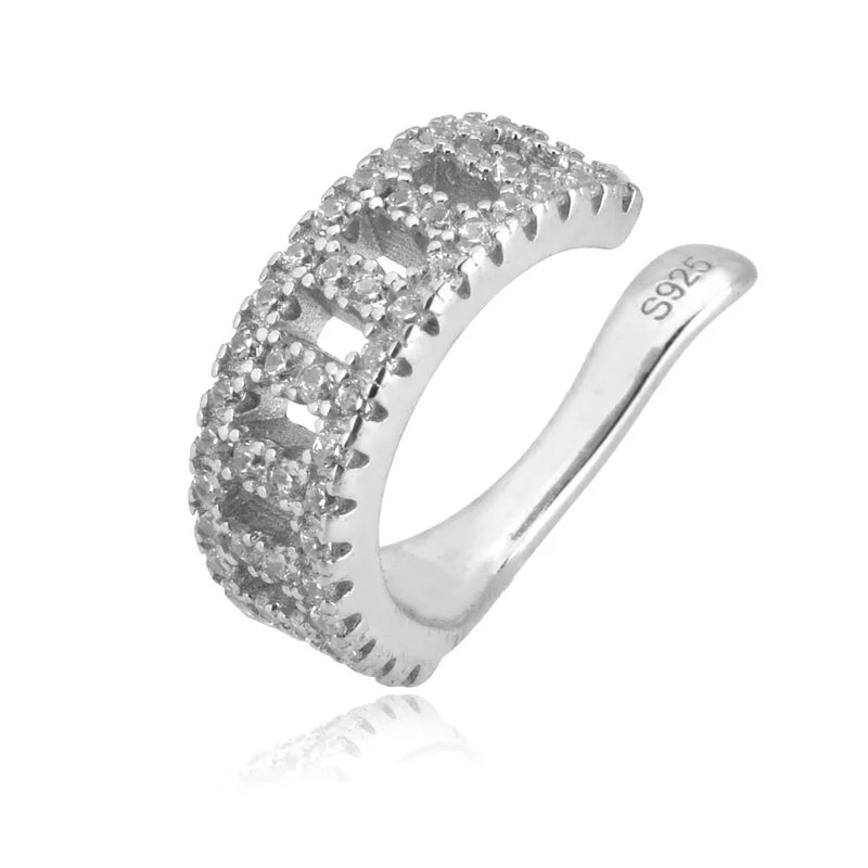 925 Sterling Silver Openwork Rock Punk Ear Cuff Women Earring
