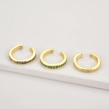 925 Silver Purple Zircon Ear Cuff Green CZ Clip On Earring