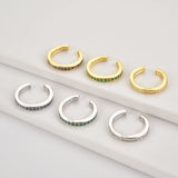 925 Silver Purple Zircon Ear Cuff Green CZ Clip On Earring