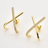 925 Silver Cross Zircon Stud Earring Piercing Clips Jewelry