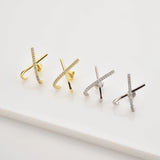 925 Silver Cross Zircon Stud Earring Piercing Clips Jewelry