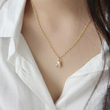 925 Silver Pearl Pendant Long Chain Women Jewelry