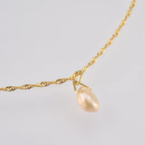 925 Silver Pearl Pendant Long Chain Women Jewelry