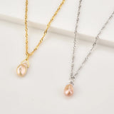 925 Silver Pearl Pendant Long Chain Women Jewelry