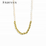 925 Sterling Silver Pearl Chain Choker Necklace Long Charm Women Wedding Jewelry
