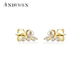 925 Silver Pearl Zircon Stud Earring Piercing Punk Pendiente