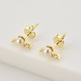 925 Silver Pearl Zircon Stud Earring Piercing Punk Pendiente