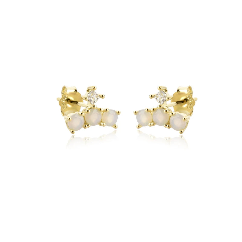 925 Silver Pearl Zircon Stud Earring Piercing Punk Pendiente