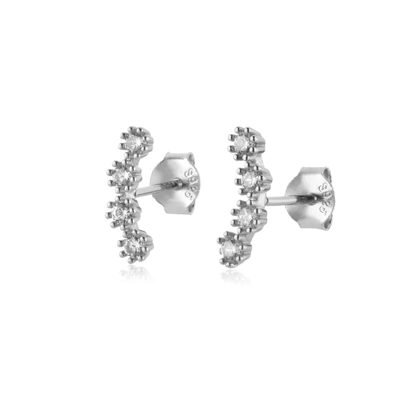 925 Silver Piercing Line Zircon Stud Earrings Women Jewelry