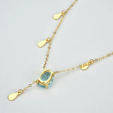 925 Silver Aquamarine CZ Drop Pendant Necklace