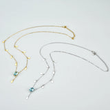 925 Silver Aquamarine CZ Drop Pendant Necklace
