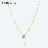 925 Silver Aquamarine CZ Drop Pendant Necklace