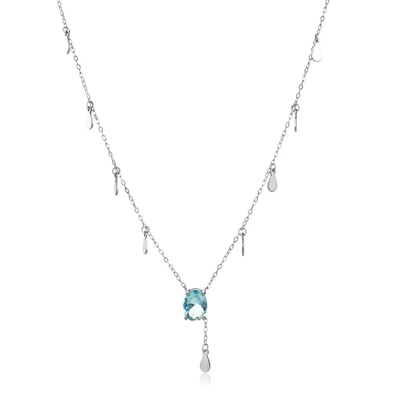 925 Silver Aquamarine CZ Drop Pendant Necklace