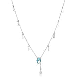 925 Silver Aquamarine CZ Drop Pendant Necklace