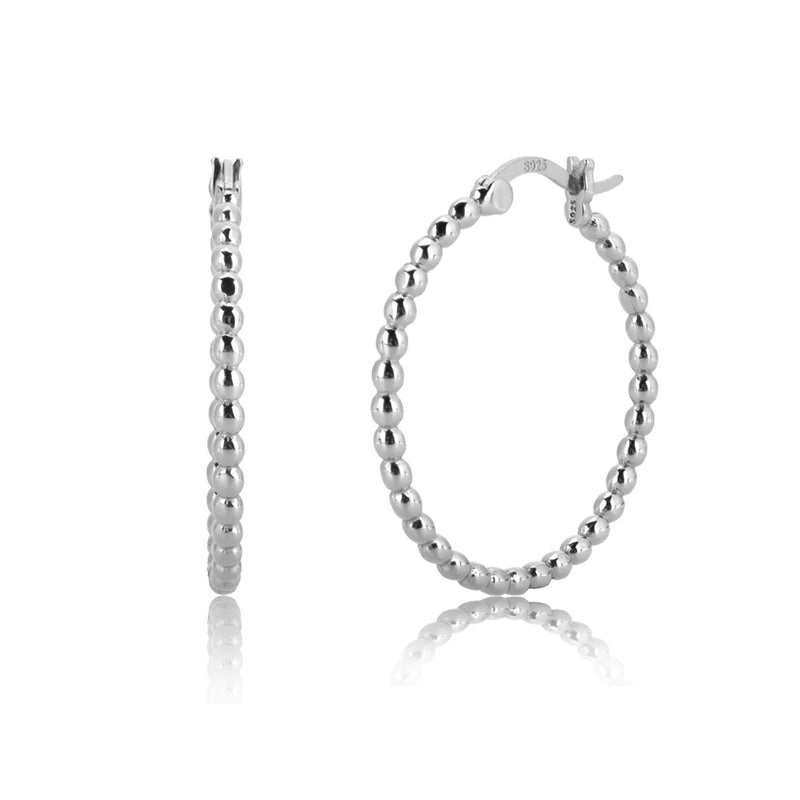 925 Silver Beads Hoops Earrings Rock Punk Piercing Circle Fine Jewelry