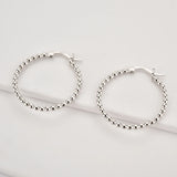 925 Silver Beads Hoops Earrings Rock Punk Piercing Circle Fine Jewelry