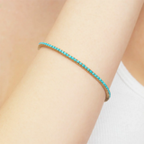 925 Sterling Silver 2mm Aquamarine Tennis Bracelet 6.67 Inch