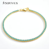 925 Sterling Silver 2mm Aquamarine Tennis Bracelet 6.67 Inch