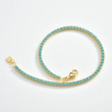 925 Sterling Silver 2mm Aquamarine Tennis Bracelet 6.67 Inch