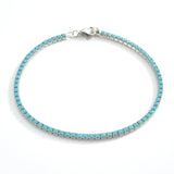925 Sterling Silver 2mm Aquamarine Tennis Bracelet 6.67 Inch