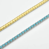 925 Sterling Silver 2mm Aquamarine Tennis Bracelet 6.67 Inch