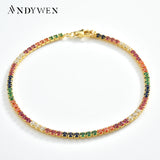 925 Silver Rainbow CZ Tennis Bracelet Women Punk Jewelry