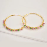 925 Sterling Silver Green Beads Hoop Earrings Moonstone Piercing