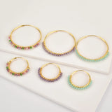 925 Sterling Silver Green Beads Hoop Earrings Moonstone Piercing
