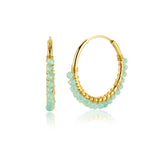 925 Sterling Silver Green Beads Hoop Earrings Moonstone Piercing