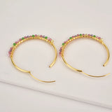 925 Sterling Silver Green Beads Hoop Earrings Moonstone Piercing