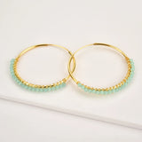 925 Sterling Silver Green Beads Hoop Earrings Moonstone Piercing