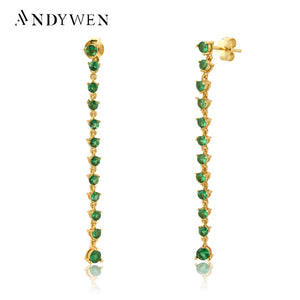 925 Silver 50mm Line Zircon Chain Drop Earring CZ Women Fine Jewelry Party