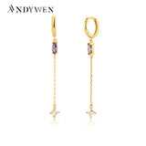 925 Silver Chain Oval Drop Earrings for Women Crystal