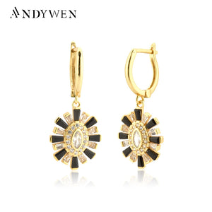 925 Silver SunFlower Drop Earring Colorful CZ Clips Women Fine Jewelry