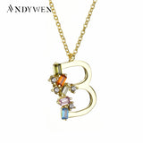925 Silver Initial Pendant Name Necklace Rainbow Chain Women Gift